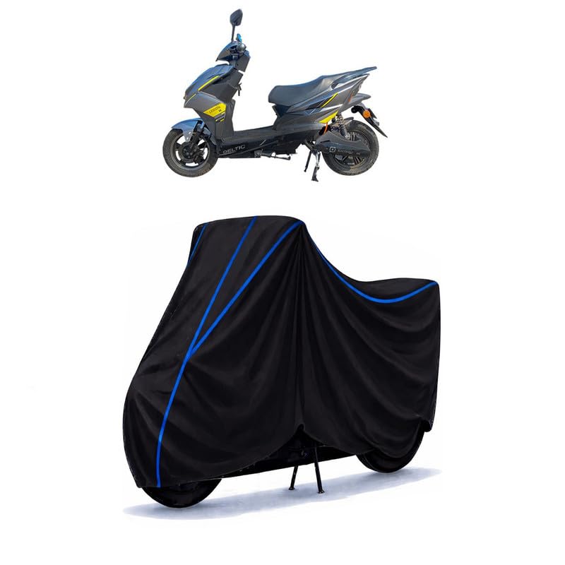 Image of Scooty Cover Water Resistant for Deltic Legion | Universal Scooter & Bike Cover | Heavy Duty UV Dust, Rain & Scratch Protection | Elastic Fit All Weather Indoor Outdoor | Black with Blue Piping