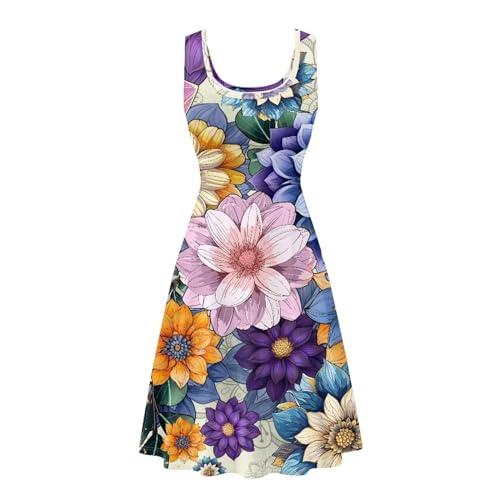 Image of Women's Casual Loose Sundress Midi Sleeveless Crewneck Dress Summer Beach Tank Dress with Pockets