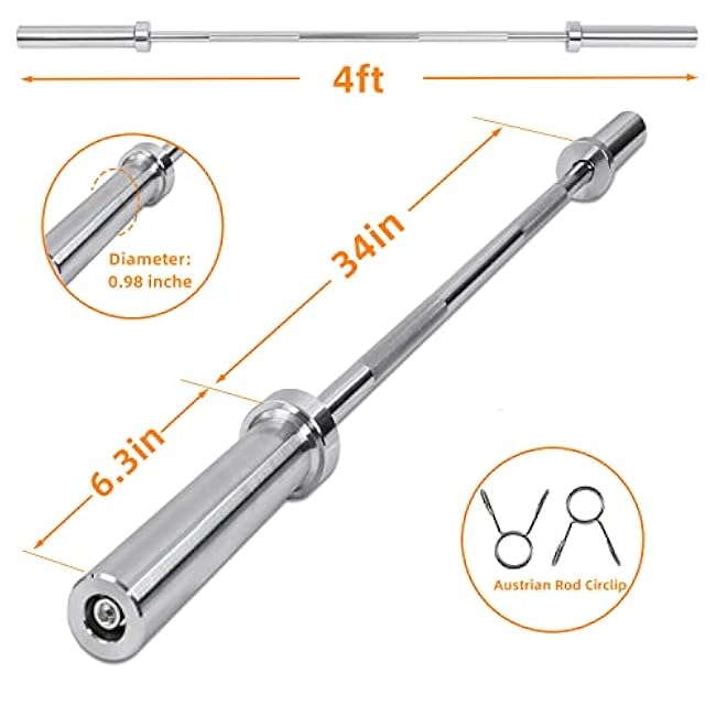 Nisorpa 4Ft Barbell Bar Standard Weightlifting Weight Barbell Bar Solid Threaded Chrome barbell Bar with 2 inch Center Holes for Squats, Deadlifts, Presses, Hip Thrusts