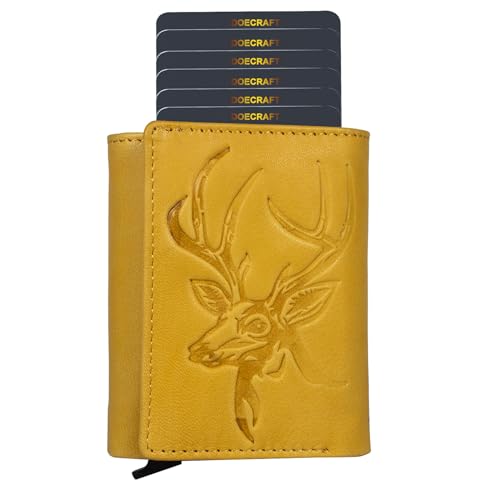Image of Men's Genuine Leather RFID Wallet | Premium Slim Red Wallet for Men with Deer 3D Print | 8 Card Slots Secure and Durable Design | Casual Stylish | Formal & Gifting Use, Yellow and Black