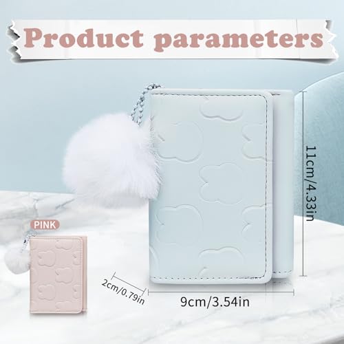 FuninCrea Wallet Women, PU Leather Womens Wallet Small Wallets with Multiple Card Slots, Portable Credit Card Holder for Women Ladies Wallet Cute Wallet with Heart ID Window Plush Ball (Pink)2