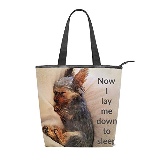 Sleep Yorkie Dog Printing Canvas Shoulder Bag Retro Casual Handbags Messenger Bags