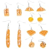 Ciieeo Pendientes Colgantes de Resina Forma de Pan y Comida, 6 Pares Surtidos para Mujer y Niñas, Accesorios de Joyería Originales para Uso Diario y Regalos