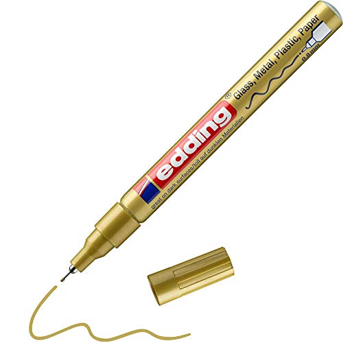 edding 780 Glanzlackmarker - gold - Packung mit 1 Lackmarker - extra-feine Rundspitze 0 8 mm - Lackstift für Glas Stein Holz Kunststoff und Papier - wasserfest stark deckend sehr dünn
