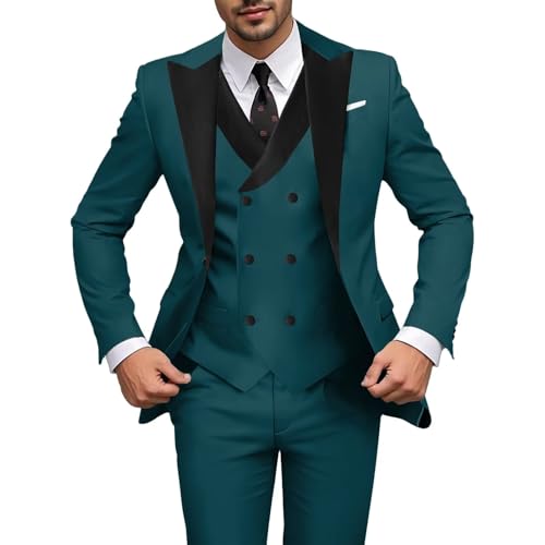 SAROULU 3 Piece Men's Suit Slim Fit Men Tuxedo Suit for Party Wedding Prom Business One Button Blazer Jacket Vest Pants Set