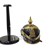 THOR INSTRUMENTS Leather German Armor Helmet Brass Screw Spike Pickelhaube On Stand Rustic Vintage Home Decor Gifts