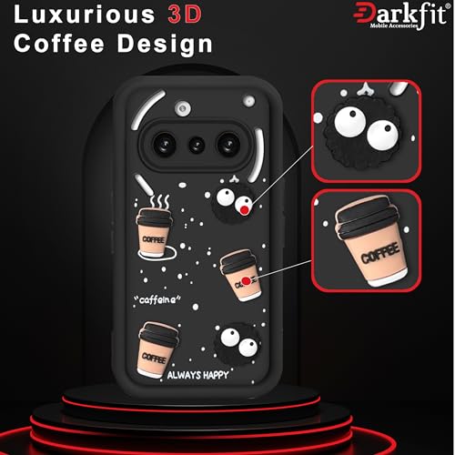 Image of Back Case Cover Compatible with Nothing Phone 3A 5G | Cute Fun Cartoon Ball 3D Coffee Silicone Case | Body Protection | Camera Protection | Shock Proof | Color Black | Pack of 1