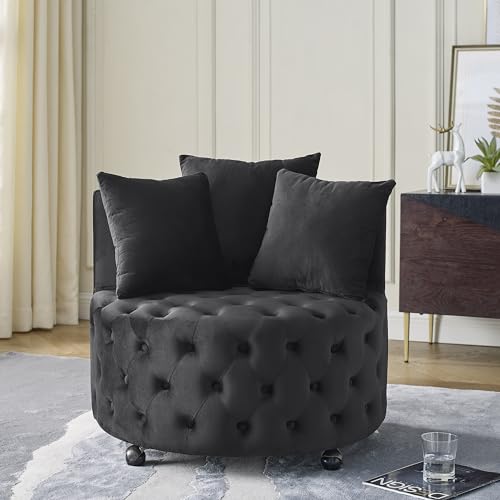 Sillón Redondo Plegable Terciopelo Negro miniatura 3
