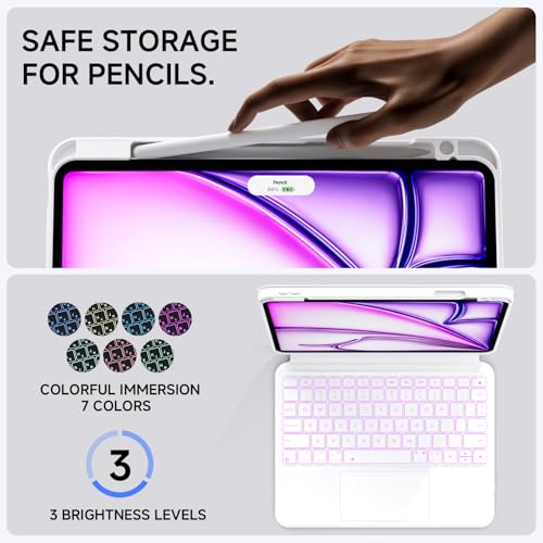 Tiaota Keyboard Case for iPad Air 13-inch (M2 & M3, 2024 & 2025) and iPad Pro 12.9-inch (3–6 Gen) with Multi-Touch Trackpad, 360° Rotating Stand, Portrait & Raised Modes, Detachable Cover – White by Tiaota - Image 6