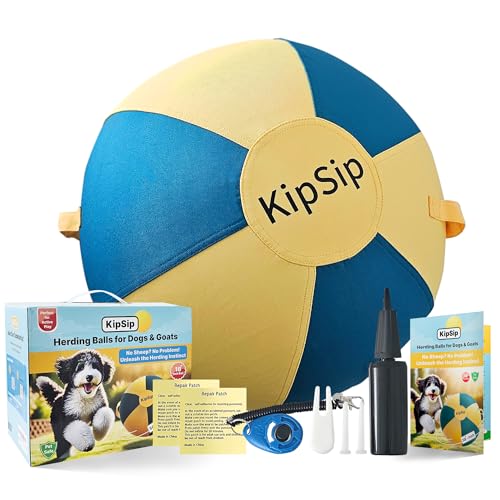 KipSip Herding Ball for Dogs and Goats 18 inches Dual Layered, Long Lasting Design with Hand Pump, for Australian Shepherds, Cattle Dogs, Collies, and Herding Breeds (18