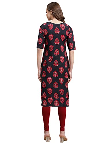 Image of Pinkmint Women's Crepe Black Color Floral Printed Straight Kurti(MD-530349)