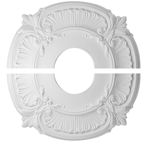 Image of Uenhoy Split Lighting Ceiling Medallions for Light Fixtures and Ceiling Fans, 11.6 inch OD x 3.5 inch ID Vintage Ceiling Cover Plate, PU Ceiling Fan Medallion, White