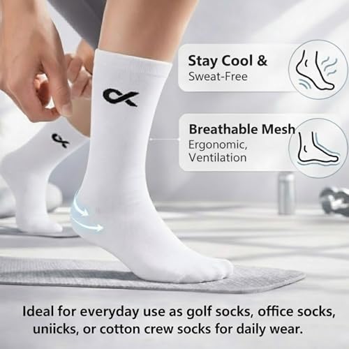Image of XJARVIS Texas Men's Solid Calf Crew Combed Full Length Cotton Formal Socks, Odour Free & Breathable, Free Size - Ideal for Home, Office Wear (WHITE /GREY /BLACK)