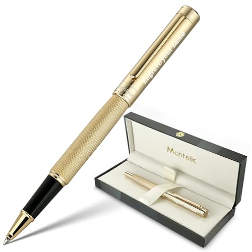 MCNTEIK Gold Personalized Rollerball Pen, Exquisite Mesh Texture Design