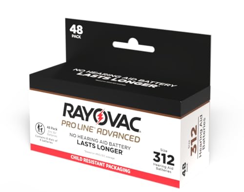 Rayovac Proline Advanced Size 312 Hearing Aid Batteries. Total of 48 Batteries.