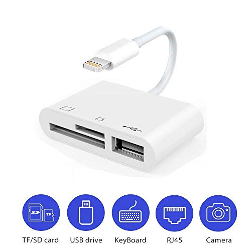 Lighting to SD Card Reader, 3 in 1 Lighting to USB OTG Adapter, Phone to Micro SD Memory Card Adapter, Trail Game Camera Viewer, USB Camera Connection Kit for Phone X, Pad, Pod, 1iOS 9.2 and Above