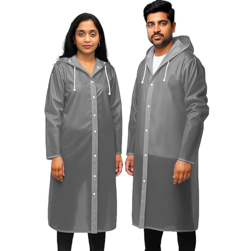 Unisex EVA Standard Length Waterproof Rain Coat Hooded Full Sleev...