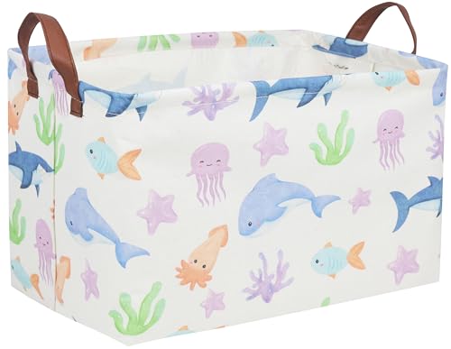 Image of Essme Rectangular Basket, Storage Basket with Handles for Room Decor,Ocean Storage Bin(Ocean)