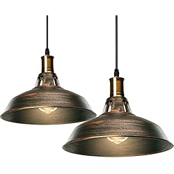Lámparas De Techo Rusticas Ikea iDEGU 2 Piezas Lámparas Colgantes Vintage Lámpara de Techo Industrial Iluminación E27 Retro Luz Colgante para Cocina, Salón, Dormitorio, Comedor, Pasillo, Restaurante - 27CM (Bronce)