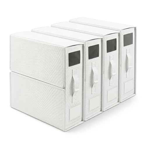 Image of CLAPONE Bedsheet Organizer Storage Box, Foldable Clothes Storage Container, Non-Woven Closet Organizer for Bedding, Blankets, Comforters & Underbed Storage (Pack of 4 Bedsheet Cover White)