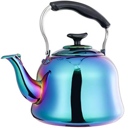 OMGard Whistling Tea Kettle for Stovetop Rainbow 2 Liter Stainless Steel Teapot Colorful Teakettle Induction Cooktop, Gas Stove Top Boiling Water Tea Pot Modern 2.1 Quart, 68 Ounce, 8 Cups Multicolor