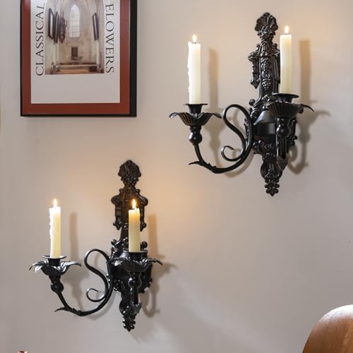 Portavelas de pared vintage con estructura robusta de forja negra para un acabado impecable 6