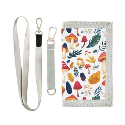 FOLIOSA Cartoon Mushrooms Kids Wallet for Boys Girls Youth, Compact Fabric 4.9×2.9 in