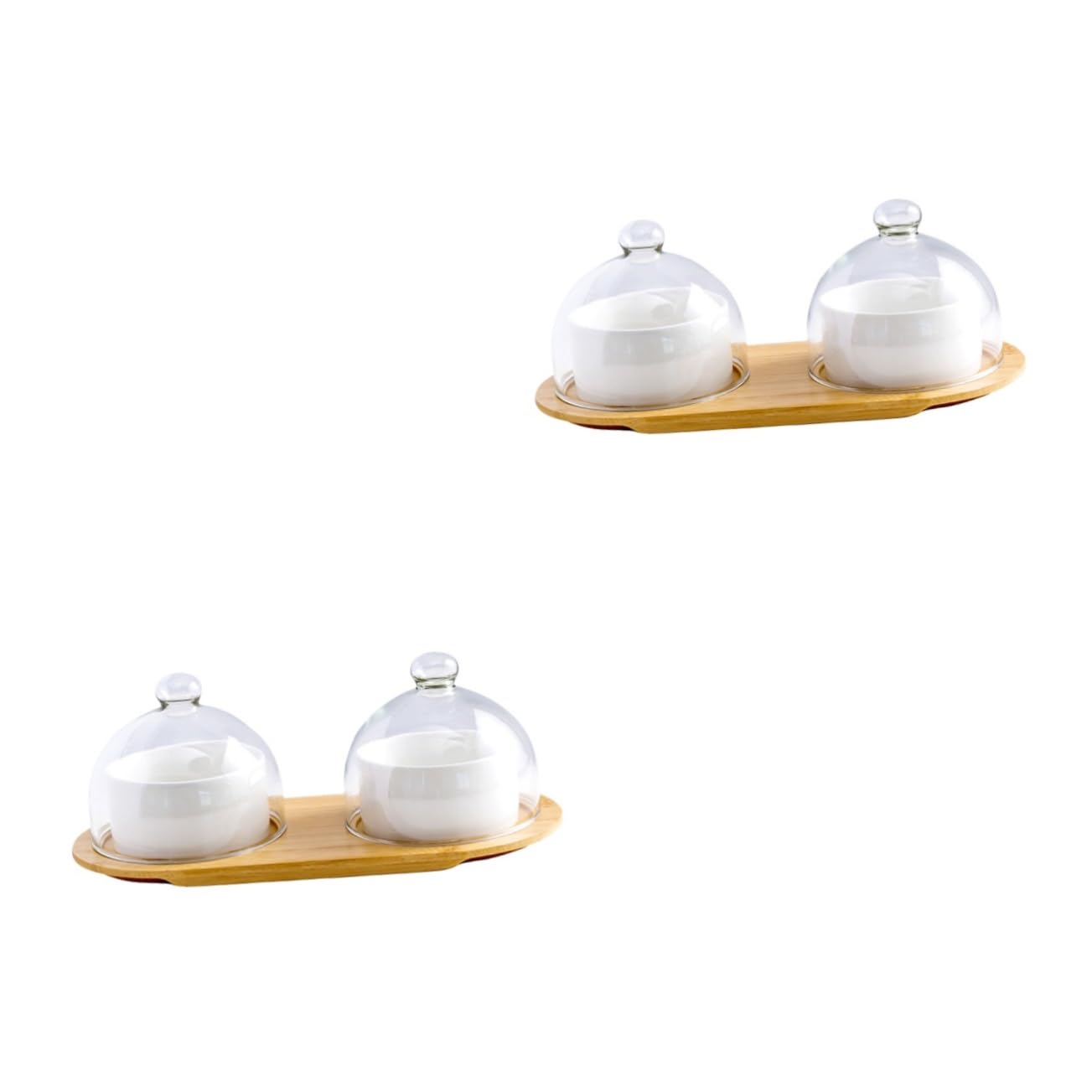 SOLUSTRE 2 Juegos Bol de Elegante para Servir Postres y Ensaladas con Superficie Lisa y Fácil Limpieza para Restaurante y Hogar Incluye Tapa Transparente y Bandeja