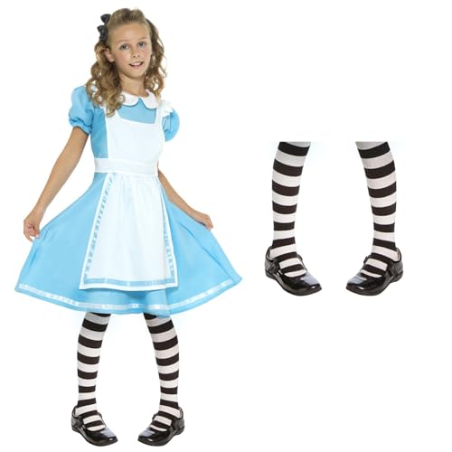 My Illusions Girls Wonderland Princess Kids Book Day Character Fancy Dress Costume + Tights (Small 4-6 Years)