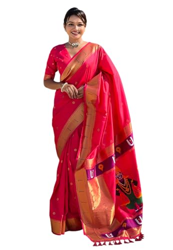 Image of SGF11 Women's Kanjivaram Paithani Silk Saree With Unstitched Blouse Piece