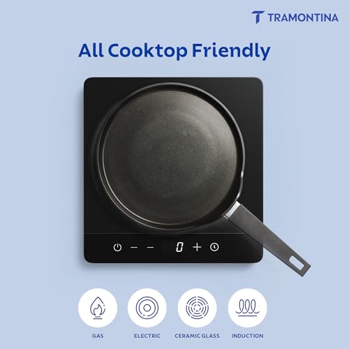 Image of TRAMONTINA Aura Dosa Tawa 28cm | Reinforced Ceramic Non-Stick Cookware | Quick & Even Heating | Low-Oil Cooking | Bakelite Handle | Induction & Gas Compatible | Blueberry