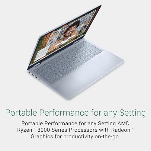 Image of Dell Inspiron 5445 Laptop, AMD Ryzen 7 8840U, 16GB DDR5 RAM, 512GB SSD, 14 inch FHD+ Display, Backlit Keyboard, Fingerprint Reader, Windows 11, Ice Blue, 1.61kg