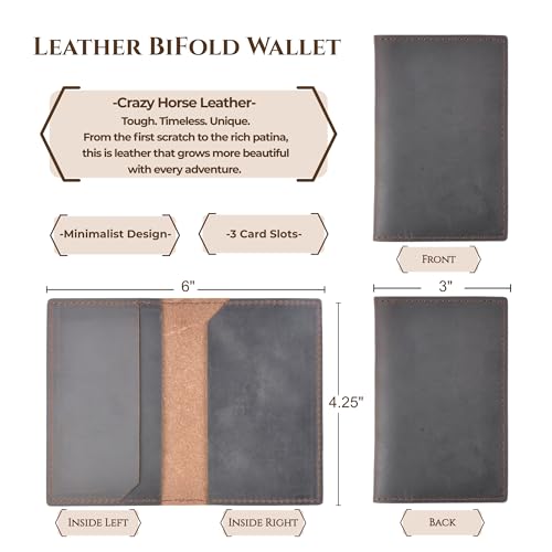 Personalized Dark Brown Small Leather Bifold Wallet for Men – Custom Engraved Crazy Horse Leather Card Holder Christmas Gift2