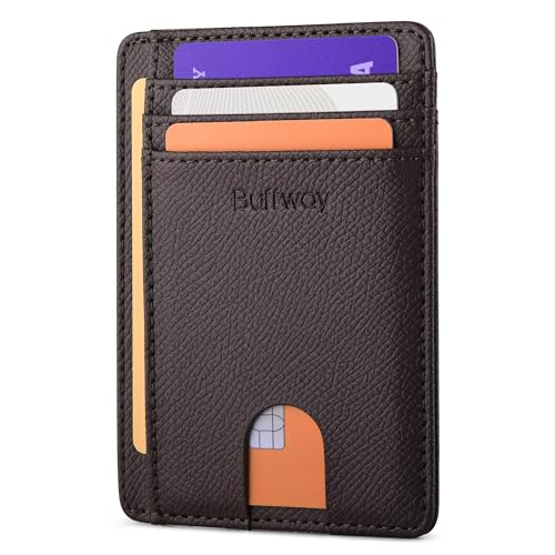 Buffway Slim Minimalist Front Pocket RFID Blocking Leather Wallets for Men and Women - Galaxy Coffee