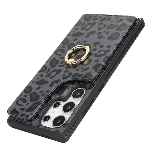 Lipvina for Samsung Galaxy S24 Ultra Case with Card Holder and Strap for Women,Crossbody Lanyard,RFID Blocking,Ring Stand,Snap Clasp,Cute Phone Wallet Cases 6.8 inch(Black Leopard) by Lipvina - Image 8