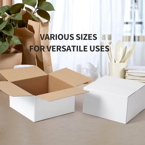 Image of 7x7x4 Shipping Boxes Set of 40, White Kraft Corrugated Cardboard Boxes Mailers for Packaging