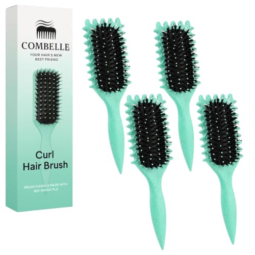 Image of Combelle 5-in-1 Curl Hair Brush | Vegan Boar Bristles | Bio-Based PLA Handle | Detangling, Defining & Frizz Control for Curly & Wavy Hair | For Men & Women - Mint (Pack of 4)