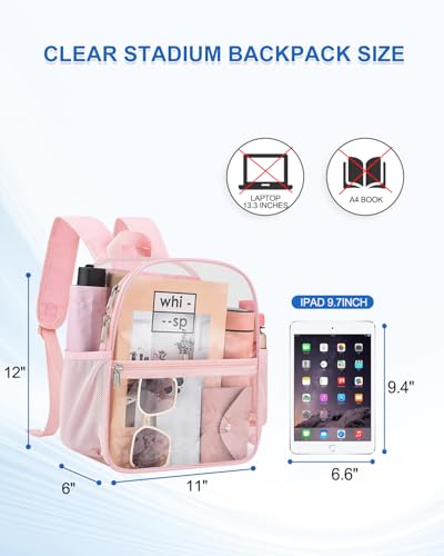Image of Clear Backpack for Stadium Events, 12x12x6 Small Clear Plastic bag with Reinforced Straps for Game Security Festival Concert