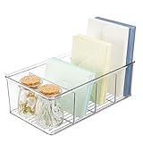 mDesign Plastic Office Storage Organizer Bin Box - 4 Divided Sections - Cabinets, Closets, Drawers, Desks, Tables, Workspace - Clear