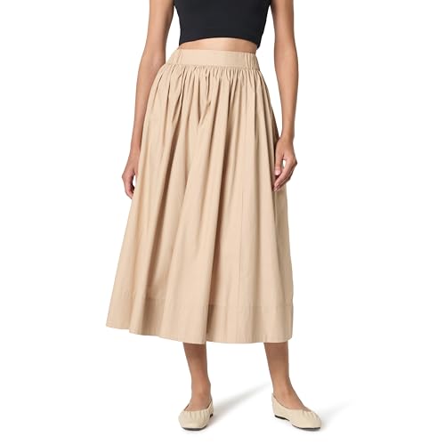 The Drop Women's Arlo Voluminous Cotton Poplin Midi Skirt, Plaza Taupe, L