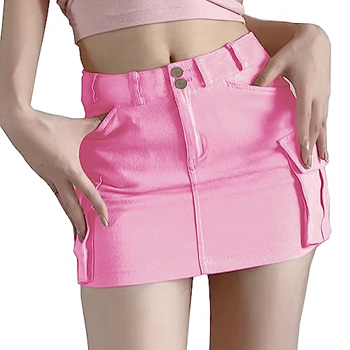 Women's Low Waist Button Bodycon Mini Cargo Skirt with Pocket2