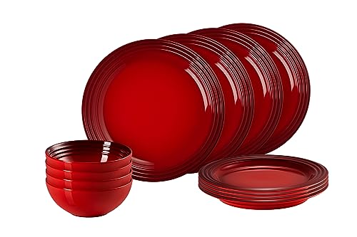 Le Creuset 12-teiliges Geschirrset aus Steinzeug, Kirschrot,...