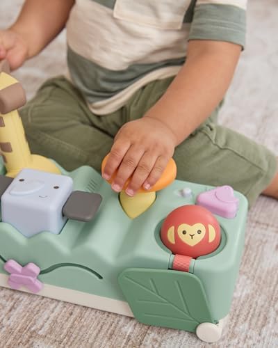 Skip Hop Tummy Time & Seated Play Cause & Effect Developmental Musical Baby Toy with 12 Animal Sounds, Lights, Music and 6 Activities, Geometric Wonders 2-in-1 Pounding Bench, Age 3m+ - 4