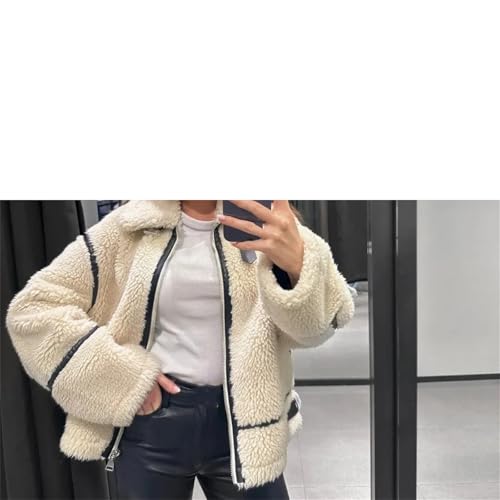 Women Fleece Fur Jacket Warm Comfortable Slim Zip V-Neck Motorcycle Leather Coat2