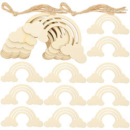 SEWACC 1set Rainbow Wood Chips DIY Crafts Cutouts Christmas Tree Decor Unfinished Wood Ornaments DIY Rainbow Cutouts Decor Trim Unfinished Slices en