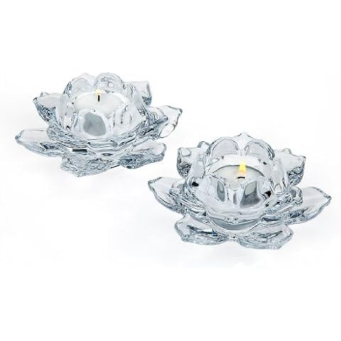 Godinger Lotus Crystal Votive Pair Candle Holders Cover