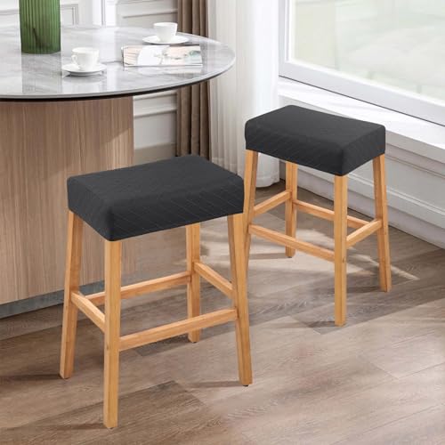 Image of YISUN Stool Covers Rectangle - 2 Pack Stretch Waterproof Saddle Seat Cover Counter Bar Stools Bar Chairs Covers Kitchen Island Chairs Cushion Protector