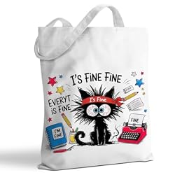 Funny Cat Tote Bag, Cats Gifts Handbag Everything Is Fine Reusable Shopping