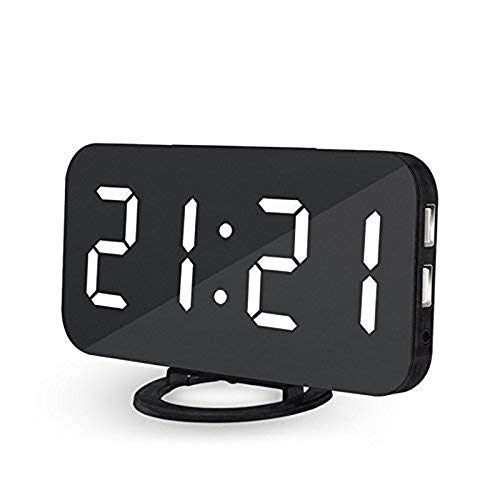 Lbsel Réveil numérique avec Port de Chargeur USB réveil de la Chambre de Maquillage Mirror Travel Alarm Bureau Horloge de la Chambre, Double Alarme avec répétition, Dimmer Control.-White