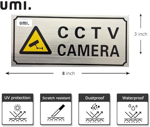 Image of Amazon Brand - Umi Metal CCTV Camera Signage Board | Silver Finish Self Adhesive Security Sign for Home, Office & Shops (8 x 3 Inch)